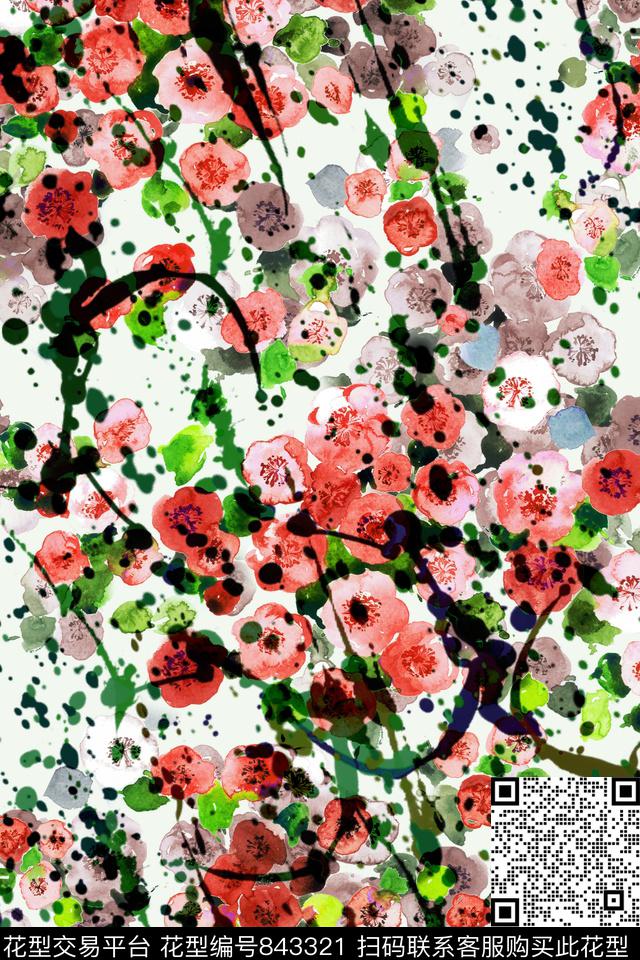 手绘水彩泼溅肌理数码印花华亿平台下载（图片编号: 843321） - 瓦栏（Walan）