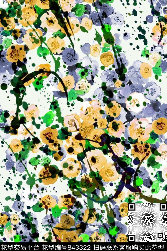 手绘水彩泼溅肌理数码印花华亿平台下载（图片编号: 843322） - 瓦栏（Walan）