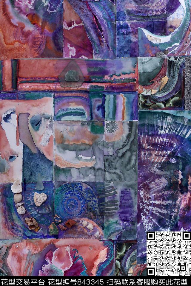 抽象几何水彩数码印花华亿平台下载（图片编号: 843345） - 瓦栏（Walan）