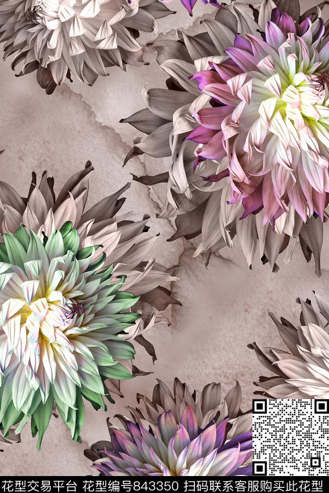 花卉大丽花肌理数码印花华亿平台下载（图片编号: 843350） - 瓦栏（Walan）