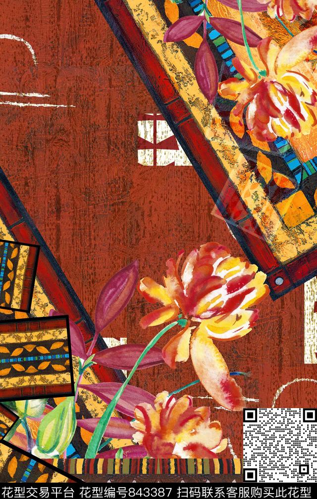 花卉波西米亚欧式数码印花华亿平台下载（图片编号: 843387） - 瓦栏（Walan）