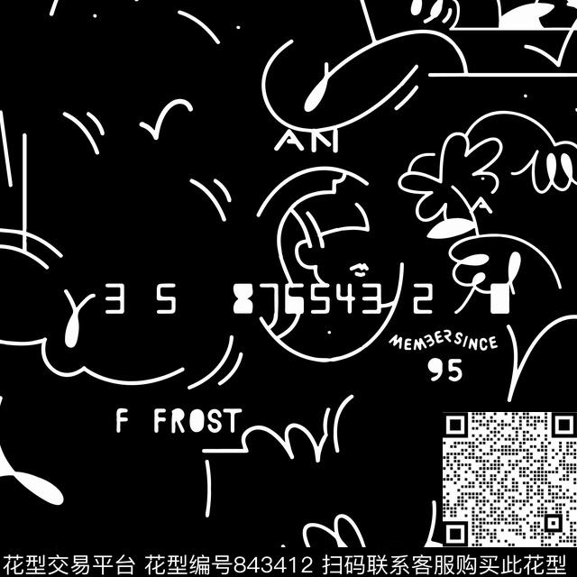 趣味线条可爱传统印花华亿平台下载（图片编号: 843412） - 瓦栏（Walan）