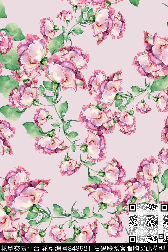 手绘花卉水彩小清新数码印花华亿平台下载（图片编号: 843521） - 瓦栏（Walan）