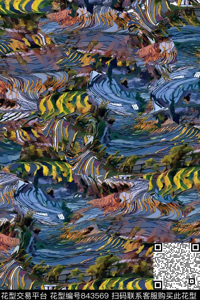 梯田纹理绚丽数码印花华亿平台下载（图片编号: 843569） - 瓦栏（Walan）