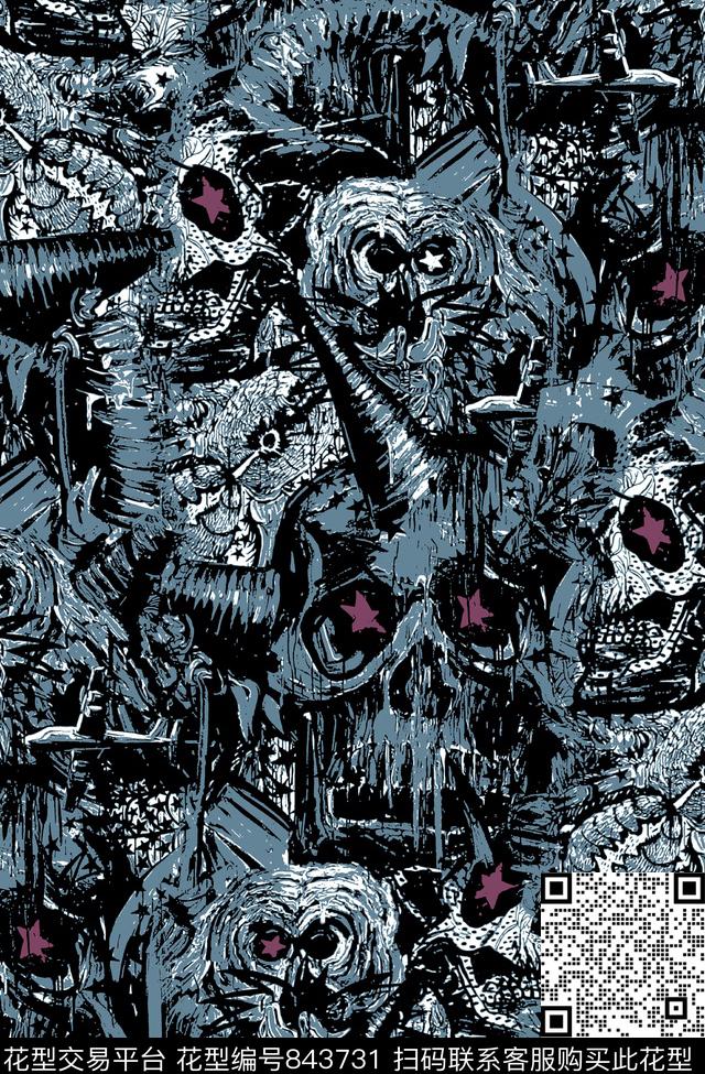 骷髅头复古纹理男装夹克华亿平台传统印花华亿平台下载（图片编号: 843731） - 瓦栏（Walan）