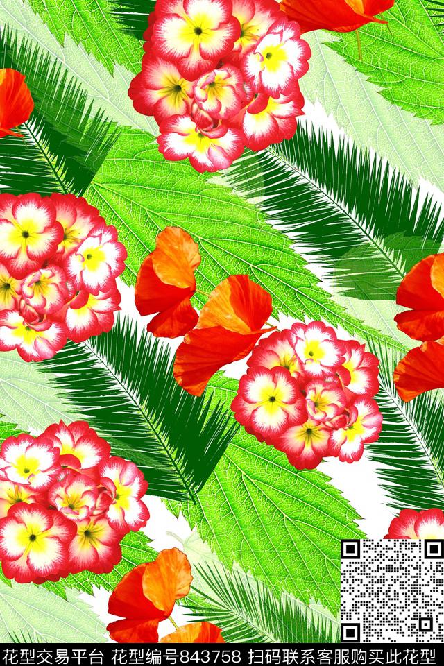 女士裙装花卉时尚写意树叶数码印花华亿平台下载（图片编号: 843758） - 瓦栏（Walan）