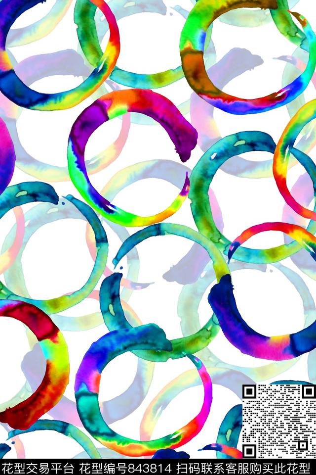 水彩花卉服装几何圆圈数码印花华亿平台下载（图片编号: 843814） - 瓦栏（Walan）