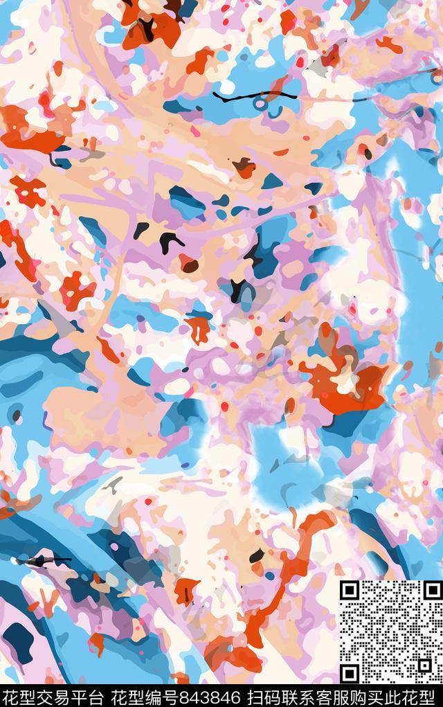 手绘抽象肌理数码印花华亿平台下载（图片编号: 843846） - 瓦栏（Walan）