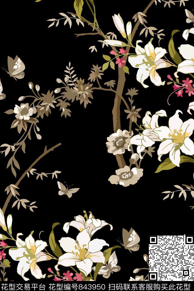 花卉女装四方连续传统印花华亿平台下载（图片编号: 843950） - 瓦栏（Walan）