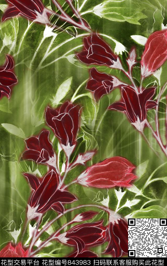 民族风花朵花卉数码印花华亿平台下载（图片编号: 843983） - 瓦栏（Walan）