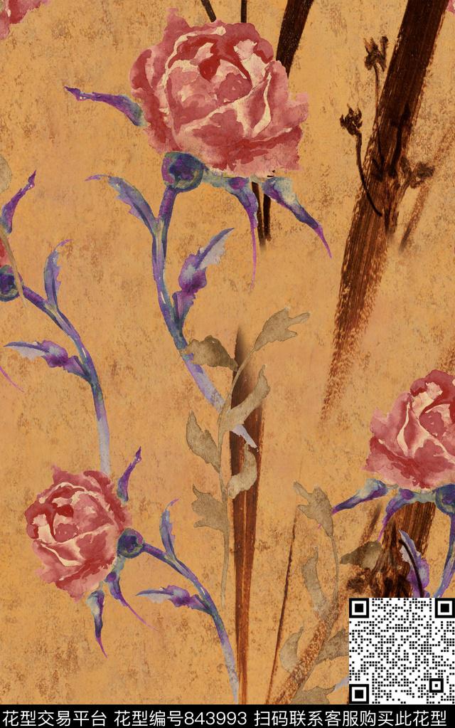 民族风花朵花卉数码印花华亿平台下载（图片编号: 843993） - 瓦栏（Walan）