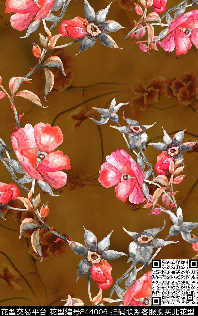 民族风花朵花卉数码印花华亿平台下载（图片编号: 844006） - 瓦栏（Walan）