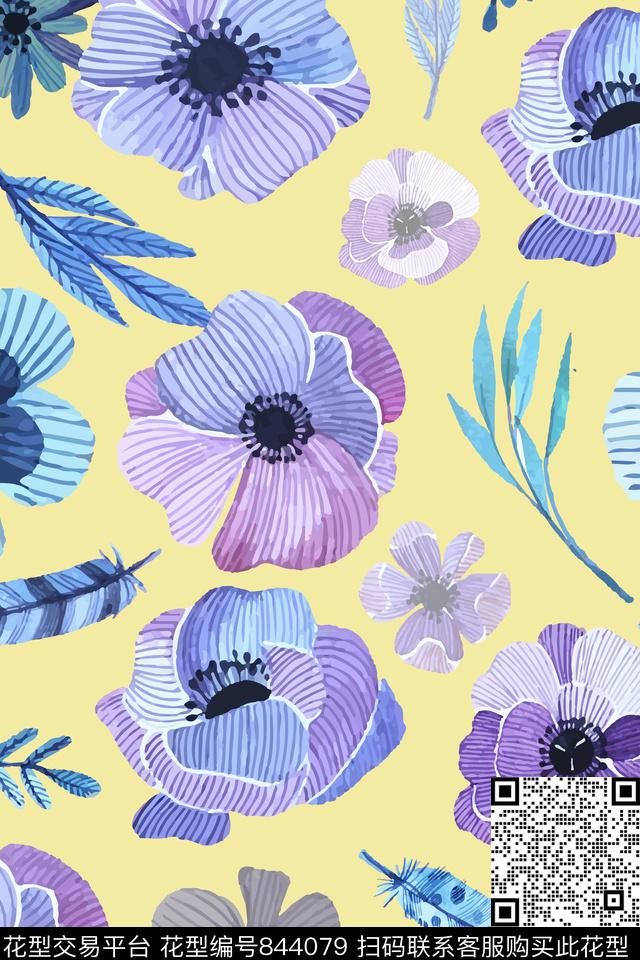 叶子花瓣花朵传统印花华亿平台下载（图片编号: 844079） - 瓦栏（Walan）