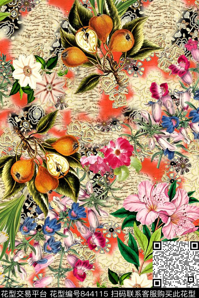 时尚手绘花卉数码印花华亿平台下载（图片编号: 844115） - 瓦栏（Walan）