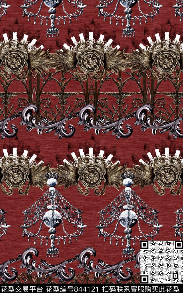 民族风卷草配饰数码印花华亿平台下载（图片编号: 844121） - 瓦栏（Walan）