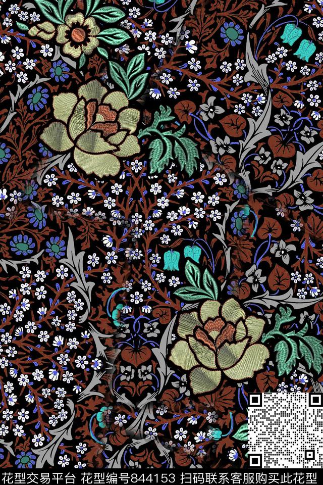 花卉民族风绣花数码印花华亿平台下载（图片编号: 844153） - 瓦栏（Walan）