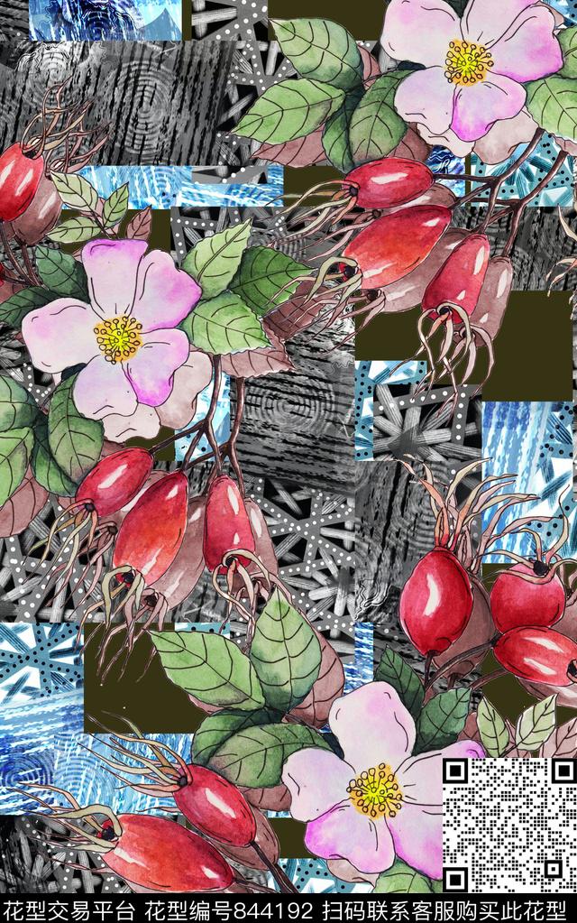 布纹花朵花卉数码印花华亿平台下载（图片编号: 844192） - 瓦栏（Walan）