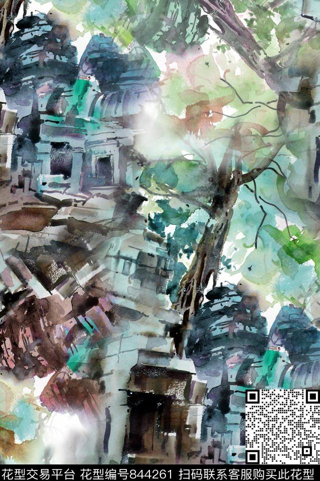 国画花中国风手绘石头数码印花华亿平台下载（图片编号: 844261） - 瓦栏（Walan）