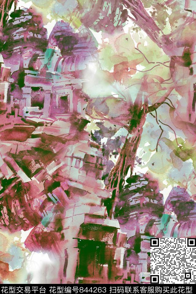 国画花中国风手绘石头数码印花华亿平台下载（图片编号: 844263） - 瓦栏（Walan）