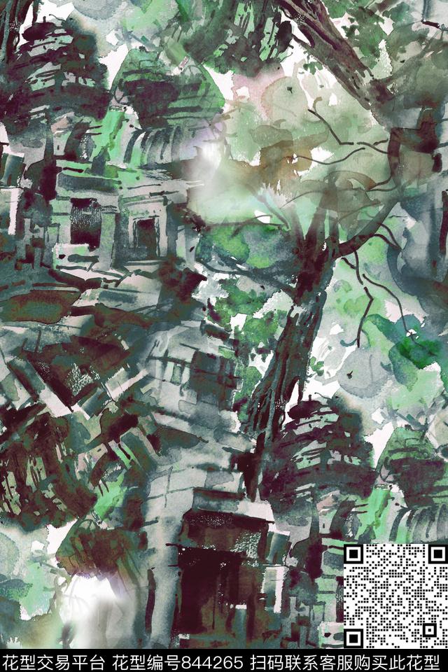 国画花中国风手绘石头数码印花华亿平台下载（图片编号: 844265） - 瓦栏（Walan）