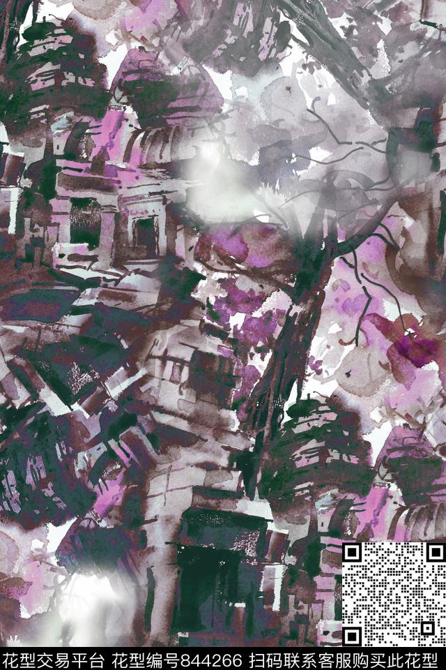 国画花中国风手绘石头数码印花华亿平台下载（图片编号: 844266） - 瓦栏（Walan）