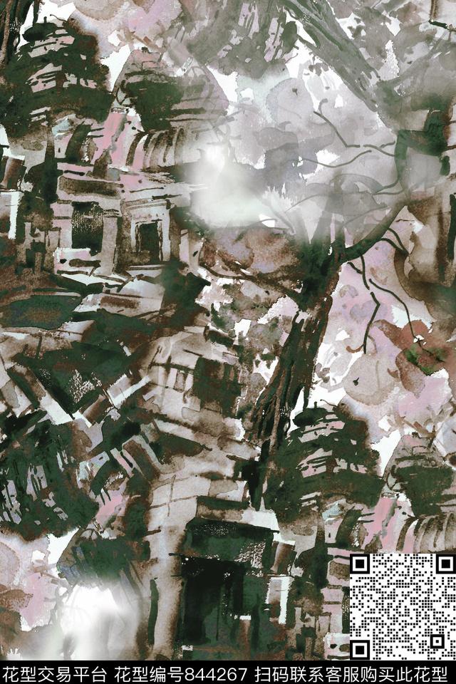 国画花中国风手绘石头数码印花华亿平台下载（图片编号: 844267） - 瓦栏（Walan）