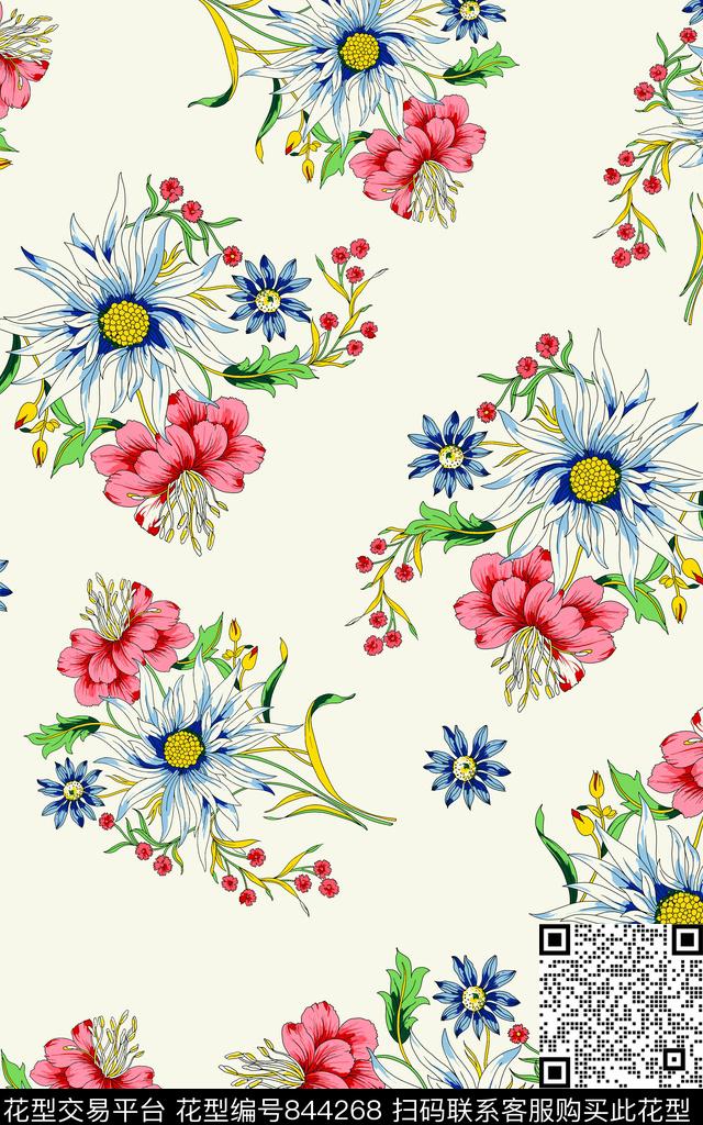 大花花朵花卉传统印花华亿平台下载（图片编号: 844268） - 瓦栏（Walan）