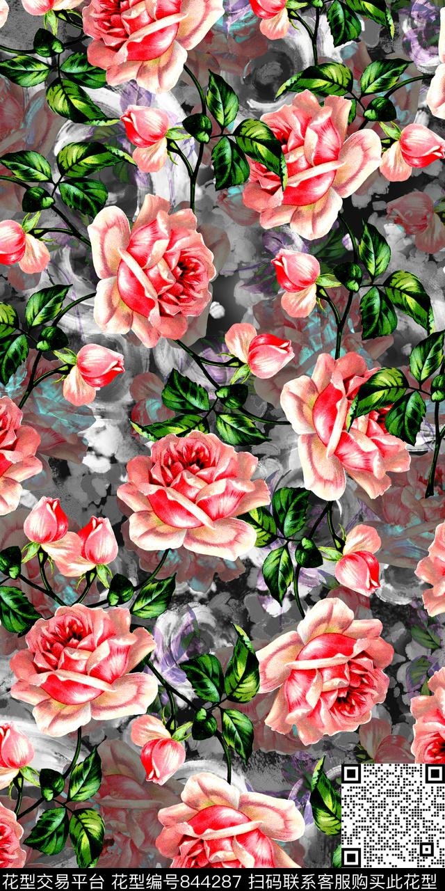 数码乱花花朵数码印花华亿平台下载（图片编号: 844287） - 瓦栏（Walan）