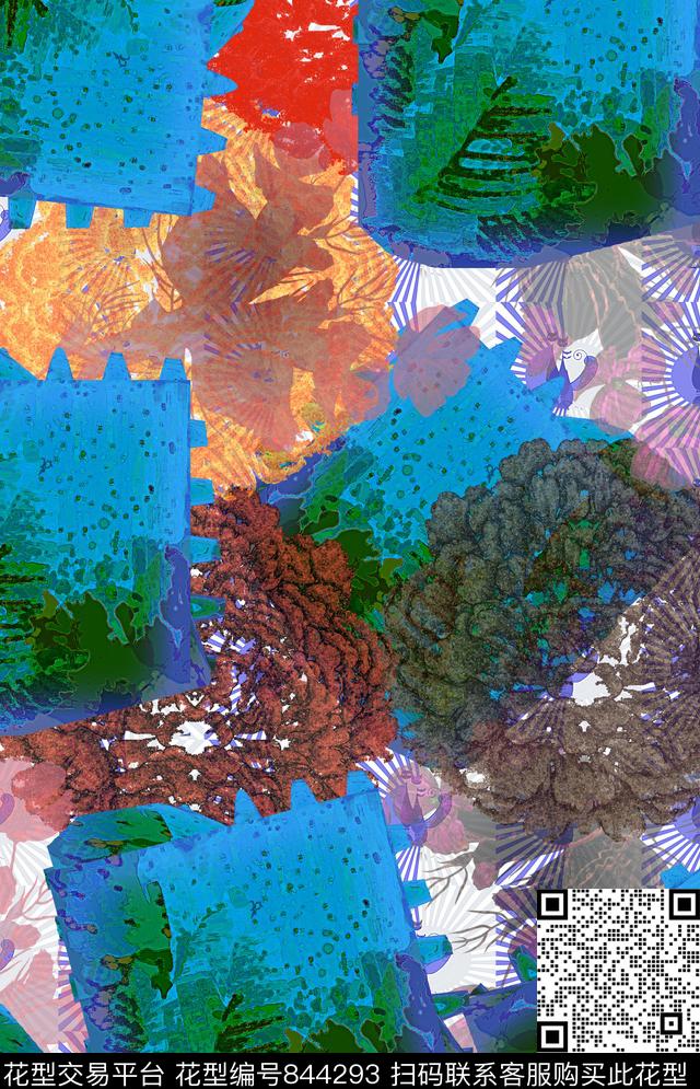 形状花朵圆点数码印花华亿平台下载（图片编号: 844293） - 瓦栏（Walan）