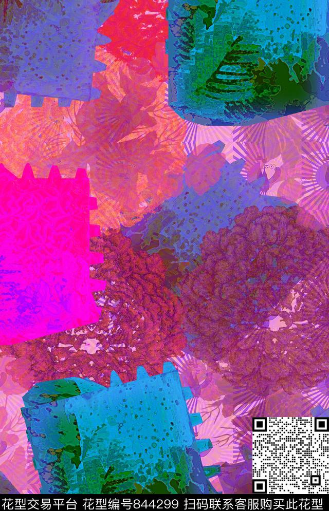 形状花朵圆点数码印花华亿平台下载（图片编号: 844299） - 瓦栏（Walan）