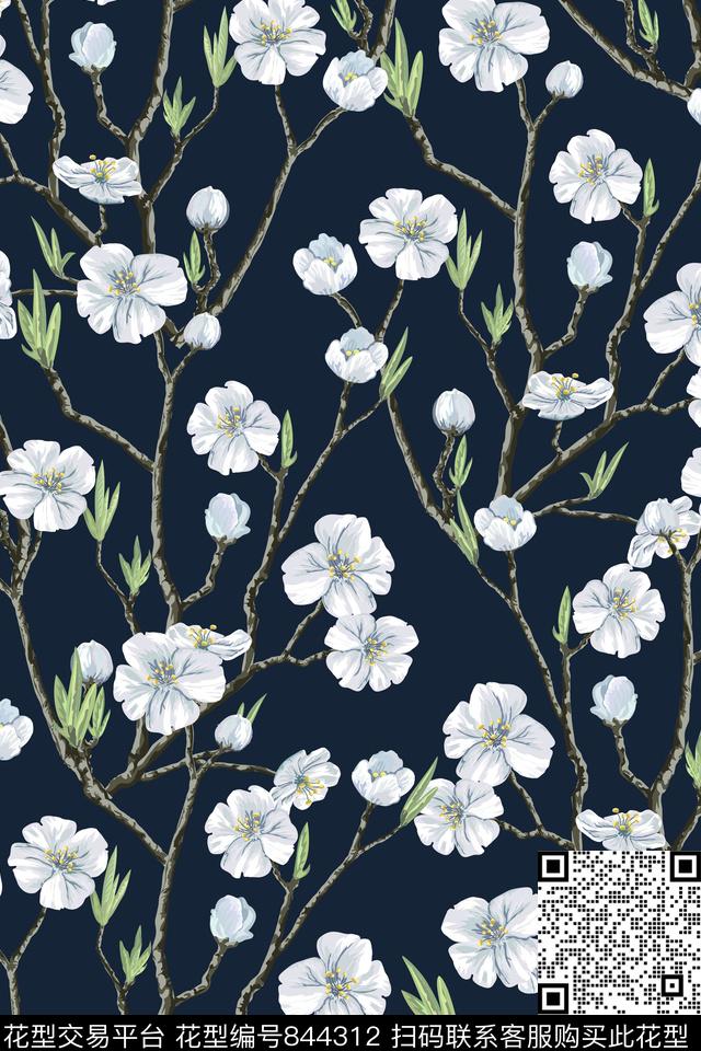 中国风桃花乱花传统印花华亿平台下载（图片编号: 844312） - 瓦栏（Walan）