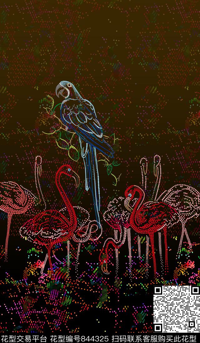 烫钻火烈鸟鸟数码印花华亿平台下载（图片编号: 844325） - 瓦栏（Walan）