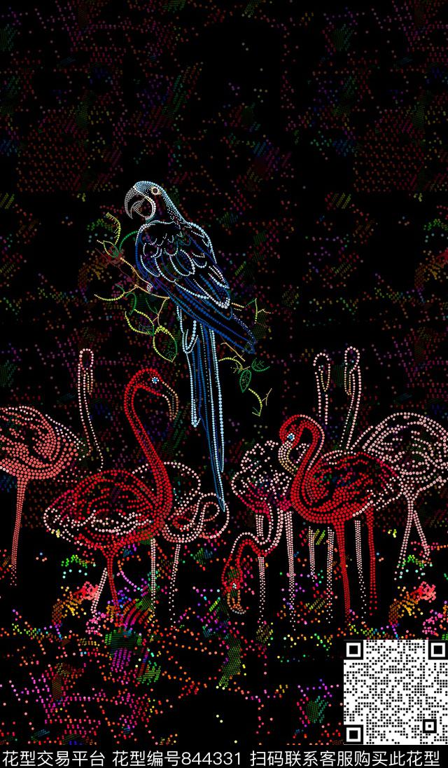 烫钻火烈鸟鸟数码印花华亿平台下载（图片编号: 844331） - 瓦栏（Walan）