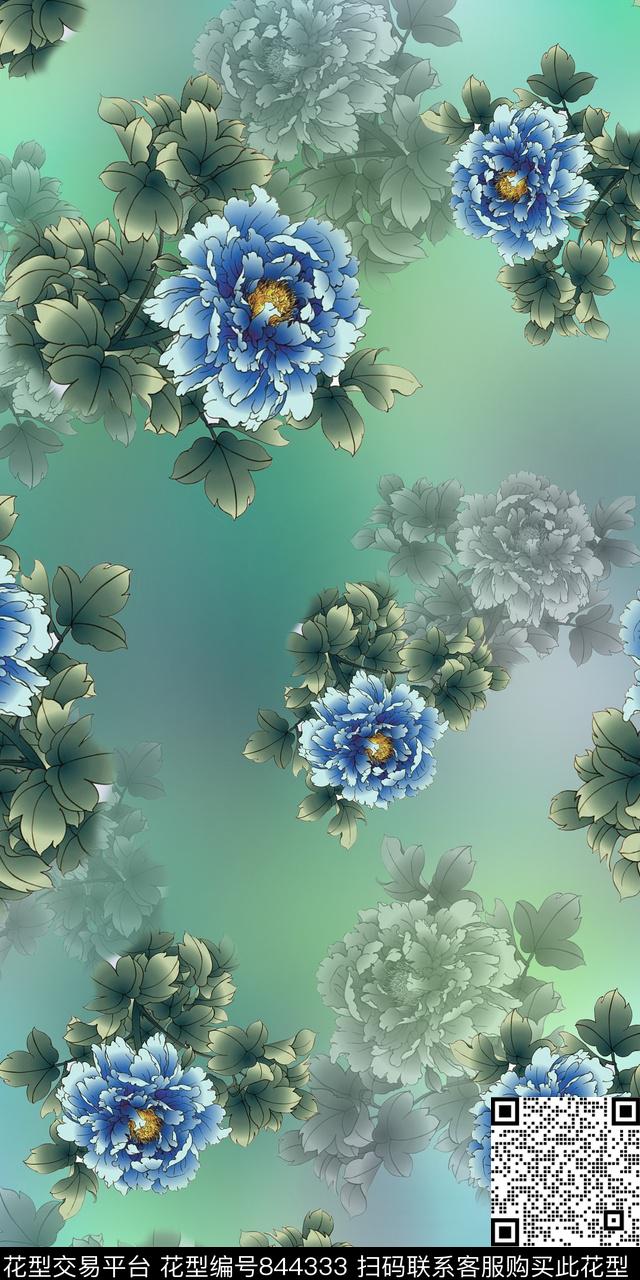 花卉数码水彩数码印花华亿平台下载（图片编号: 844333） - 瓦栏（Walan）