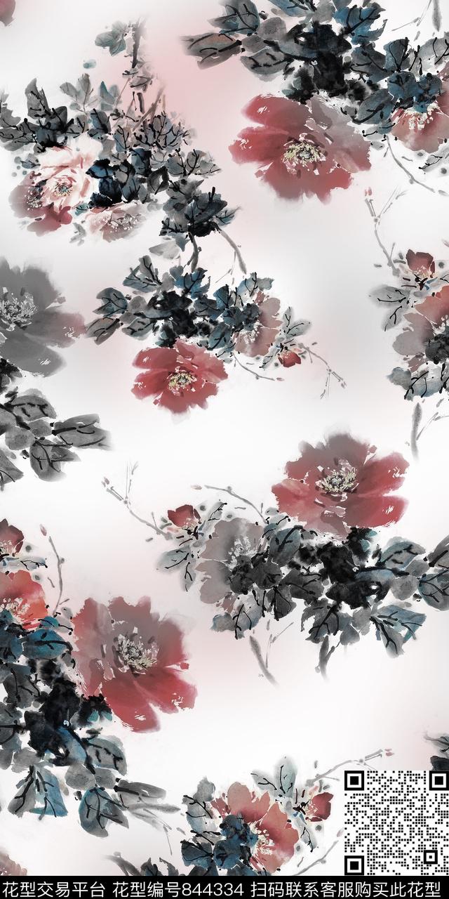 花卉数码水墨数码印花华亿平台下载（图片编号: 844334） - 瓦栏（Walan）