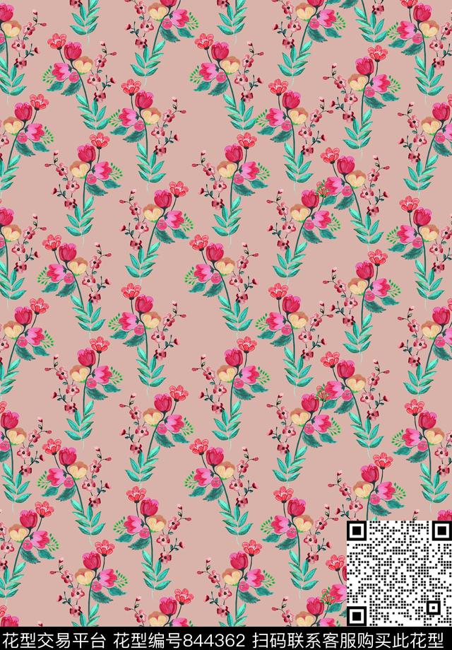 小碎花花卉植物数码印花华亿平台下载（图片编号: 844362） - 瓦栏（Walan）