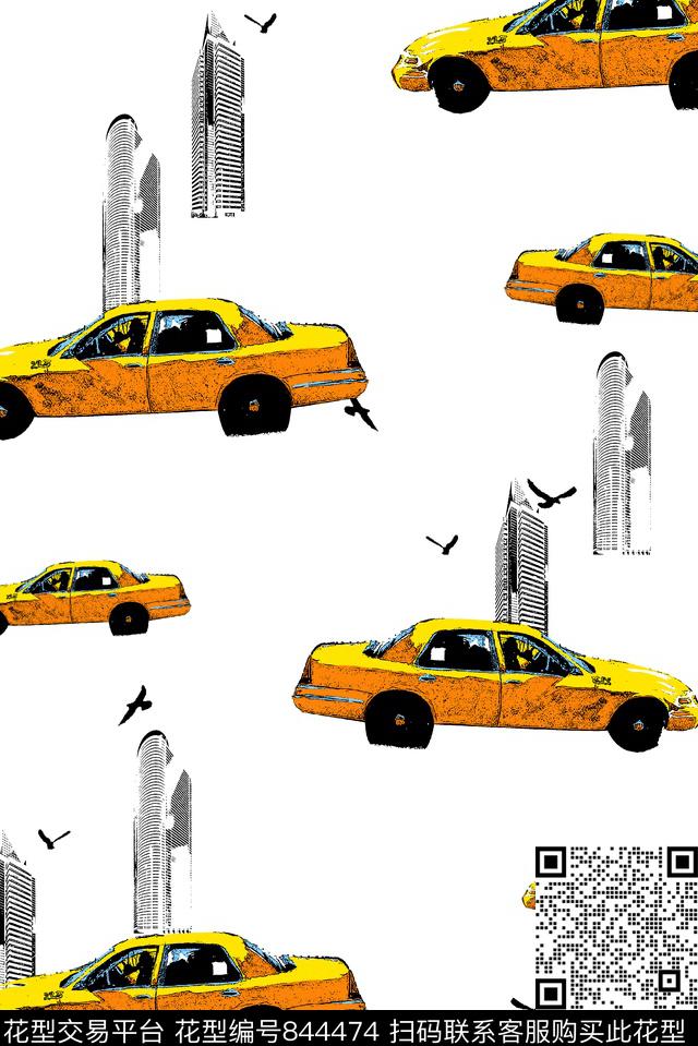 车子高楼几何传统印花华亿平台下载（图片编号: 844474） - 瓦栏（Walan）