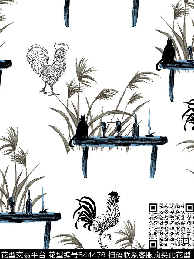 公鸡草几何传统印花华亿平台下载（图片编号: 844476） - 瓦栏（Walan）
