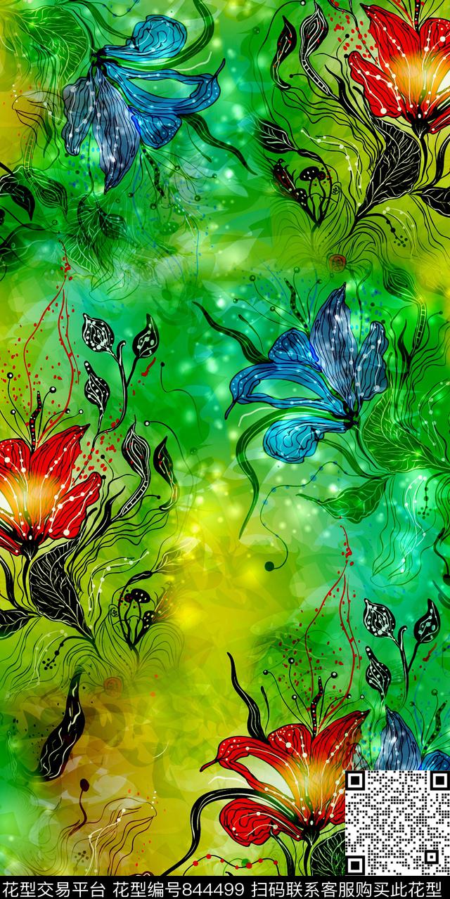 花朵花瓣花卉数码印花华亿平台下载（图片编号: 844499） - 瓦栏（Walan）
