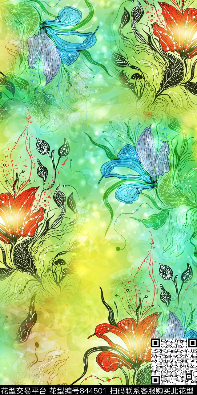 花朵花瓣花卉数码印花华亿平台下载（图片编号: 844501） - 瓦栏（Walan）
