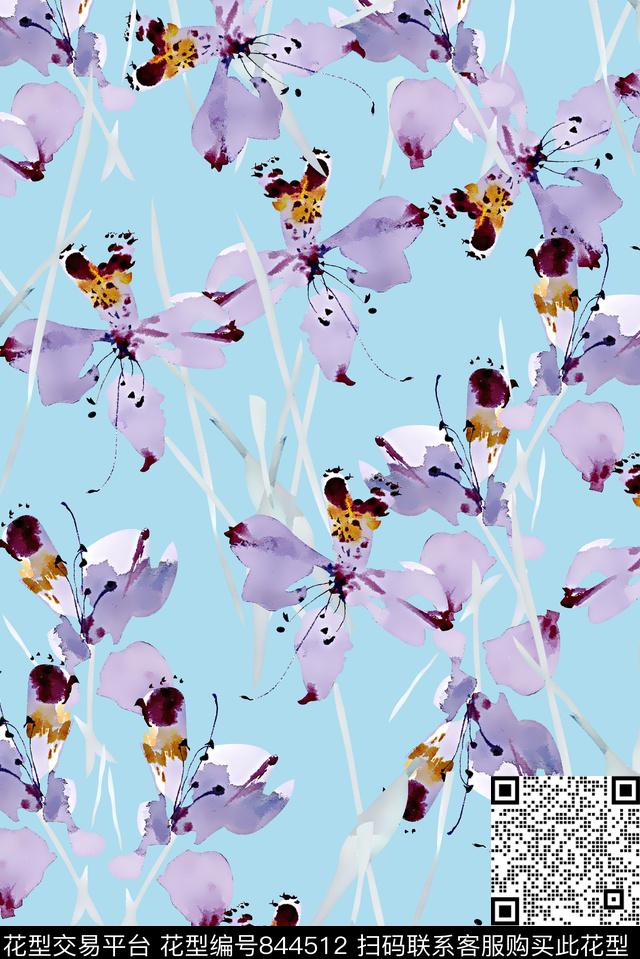 花卉水彩花卉清爽花卉数码印花华亿平台下载（图片编号: 844512） - 瓦栏（Walan）