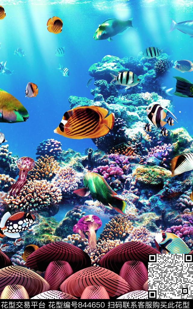 热带鱼类海洋生物数码印花华亿平台下载（图片编号: 844650） - 瓦栏（Walan）