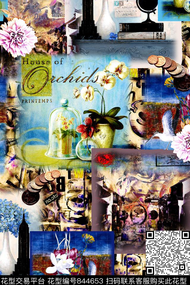 抽象几何拼接数码印花华亿平台下载（图片编号: 844653） - 瓦栏（Walan）