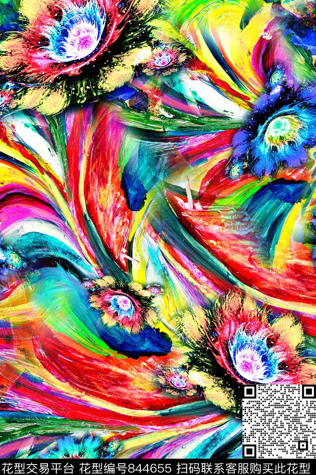 抽象几何炫彩数码印花华亿平台下载（图片编号: 844655） - 瓦栏（Walan）