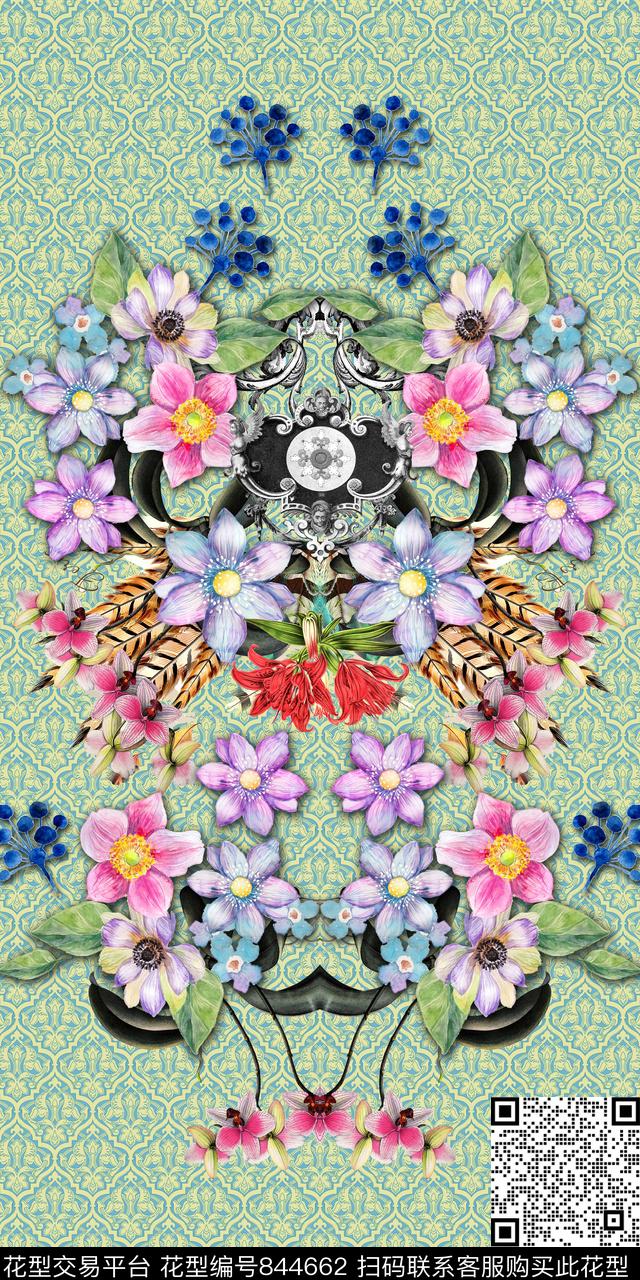 时尚手绘花卉数码印花华亿平台下载（图片编号: 844662） - 瓦栏（Walan）