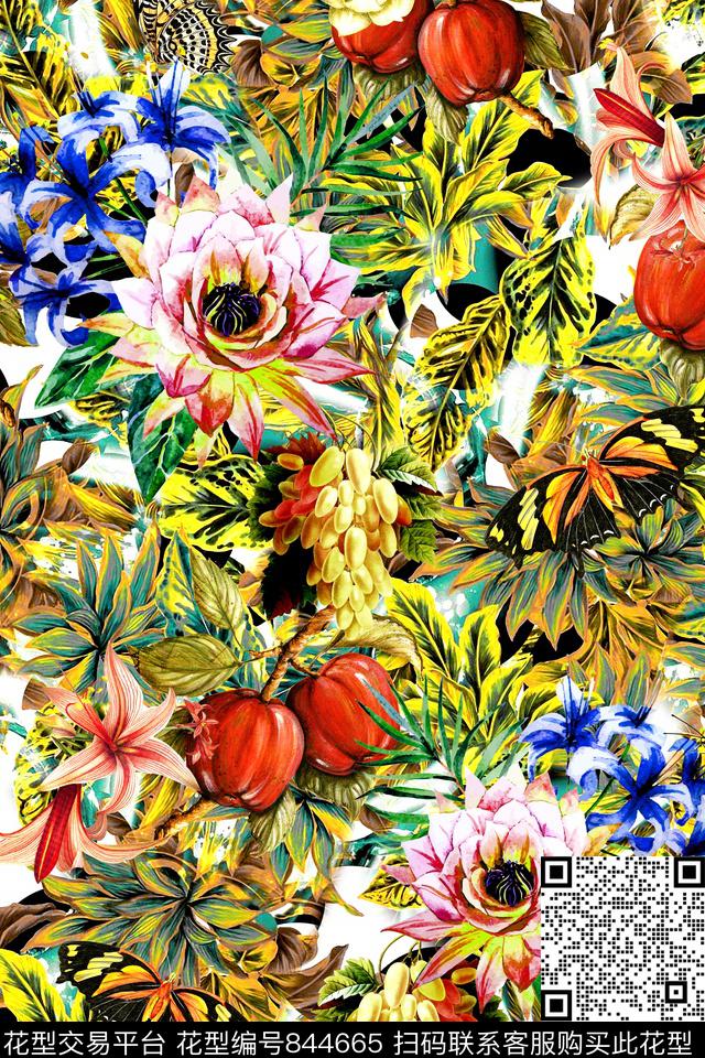 时尚手绘水彩数码印花华亿平台下载（图片编号: 844665） - 瓦栏（Walan）