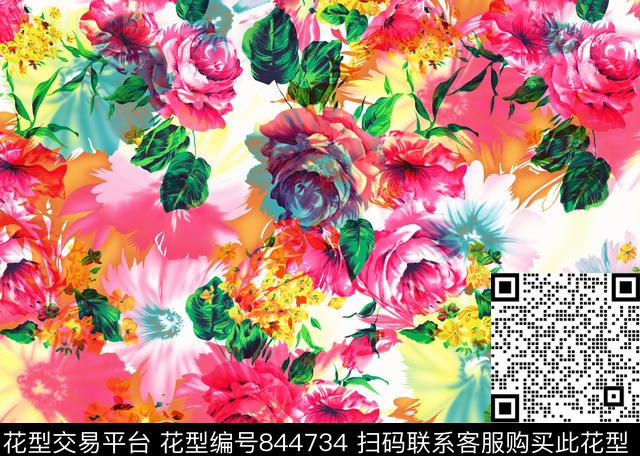 乱花花朵花卉数码印花华亿平台下载（图片编号: 844734） - 瓦栏（Walan）