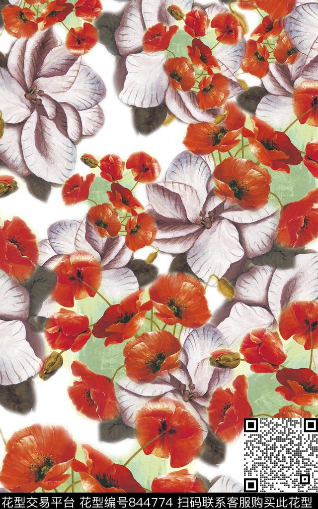 民族风花朵花卉数码印花华亿平台下载（图片编号: 844774） - 瓦栏（Walan）