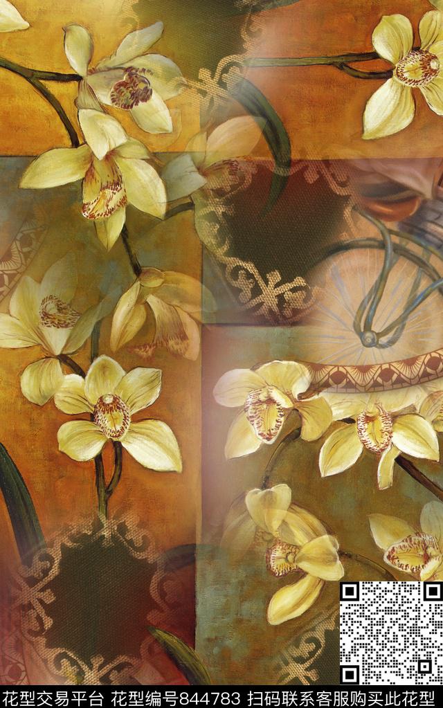 民族风花朵花卉数码印花华亿平台下载（图片编号: 844783） - 瓦栏（Walan）