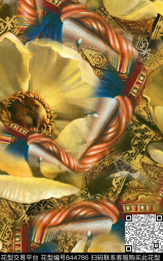 民族风花朵花卉数码印花华亿平台下载（图片编号: 844786） - 瓦栏（Walan）